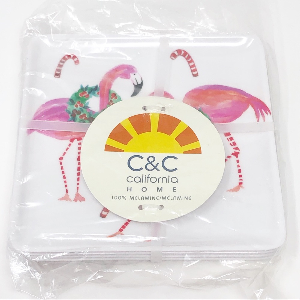 Set of 4 Tropical Christmas Flamingo Plates
